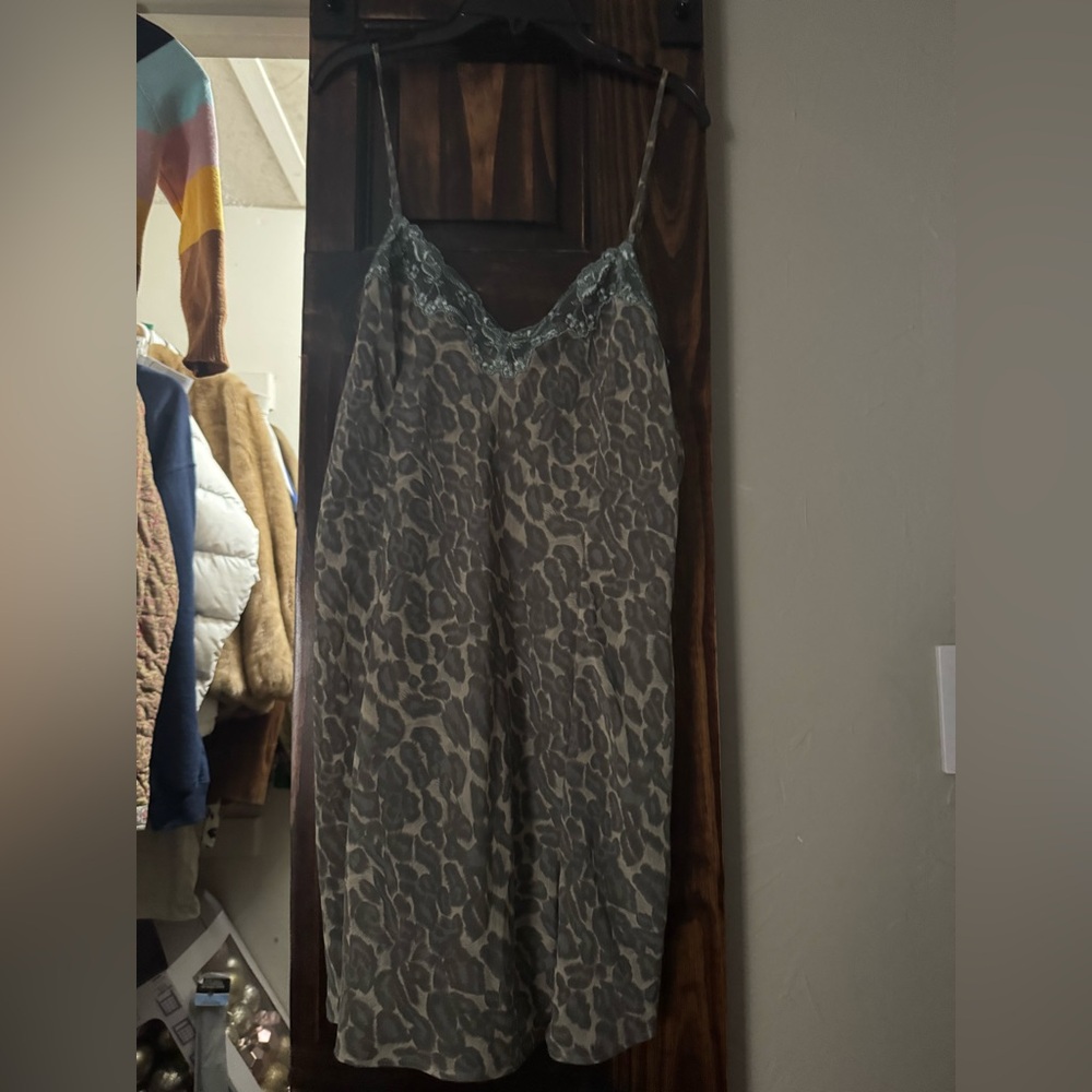 Leopard Print Lace Trim Slip Dress